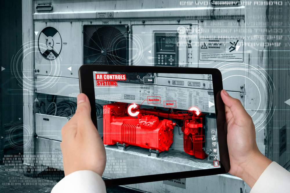 Tablette numérique proposant des consignes de réglages d’une machine en réalité augmentée